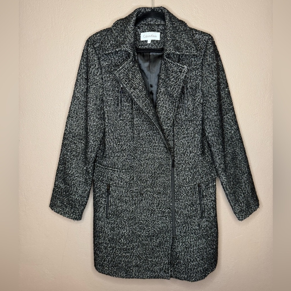 Calvin Klein Black Wool Blend Peacoat Jacket Size 14 Streetwear Normcore Boho